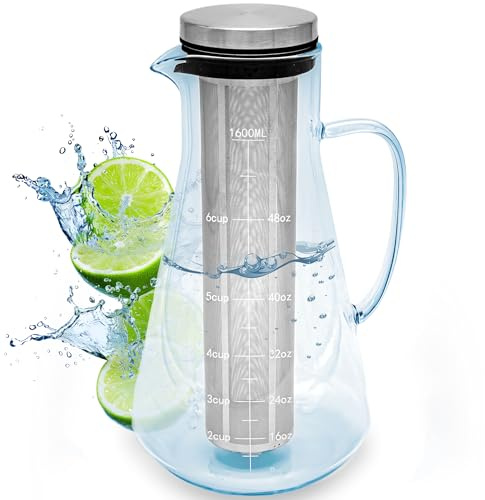 ORINKO Caraffa con Filtro 1,6L – Brocca in Vetro con Coperchio per Bibite, Acqua, Vino o Sangria – Caraffa da Frigorifero con Design Elegante per Cocktail Freddi