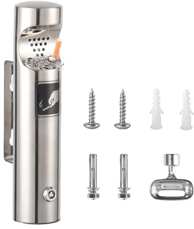 Cenicero de montaje en pared, acero inoxidable, cenicero de pared para exteriores, con candado, resistente a la intemperie, para restaurantes, oficina, hotel, terraza