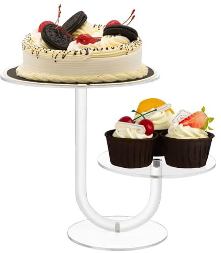 Tårthållare med våningar - Cupcake-hållare för utställning av akryl med två våningar - Tårt- och tårtdörr med torn för cupcakes - för bröllop, födelsedagar, årsdagar, evenemang
