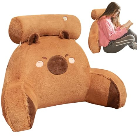 Capybara Läskudde med nack- och armstöd, Capybara plysch avslappning läsning soffa kudde med nackstöd, mjuk bekväm capybaras ryggstödskudde