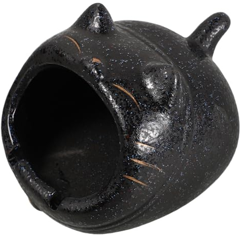 BETOOKY Black Ceramic Cat-shaped Ashtray with Large Capacity, Decorative and Whimsical Design, Easy to Clean and Withstands Wear and Tear, for Indoor Tabletop Use by Smokers