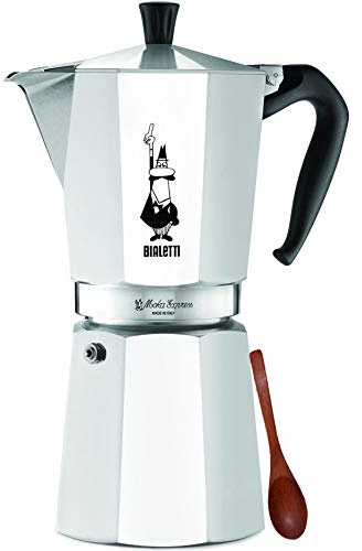 Original Bialetti 12-Espresso Cup Moka Express | Espresso Maker Machine and Zonoz Wooden Small Espresso Stirring Spoon Bundle (12-cup, 25 fl oz, 775 ml)