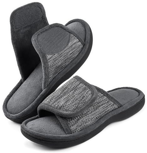 RockDove Men's Adjustable Wrap Memory Foam Slide Slipper, Size 13-14 US Men, Grey