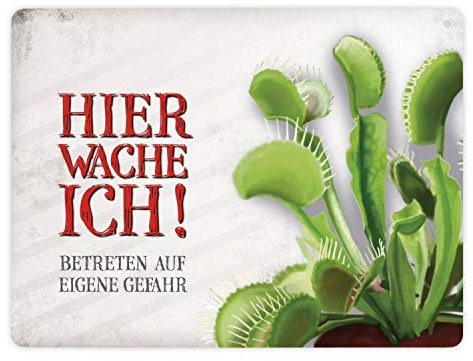 Metallschild XL mit Venusfliegenfalle Motiv und Spruch: Betreten auf eigene Gefahr - Hier wache ich!