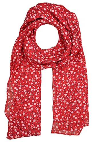 Zwillingsherz Seiden-Tuch im Blümchen Design - Hochwertiger Schal für Damen Mädchen - Halstuch - Umschlagstuch – Pashmina - Loop - weicher Schlauchschal für Frühjahr Sommer Herbst Winter - rot