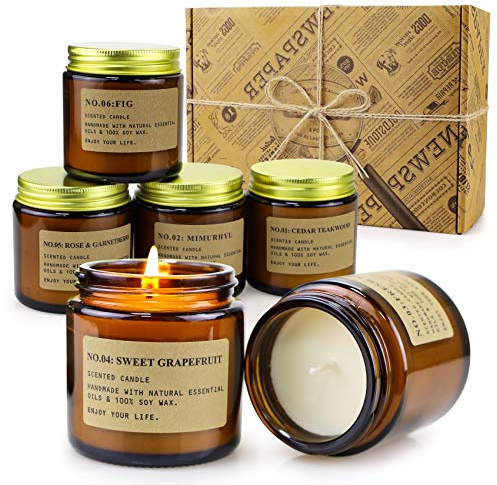 MOULENGGU 6 Pack Candles for Home Scented Aromatherapy Candle Gift Set for Women Soy Wax Long Lasting Amber Jar Candles Gift for Birthday Mother's Thanksgiving Day Present