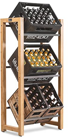 gutholz® Getränkekistenregal | Regale für Getränkekisten | Allround Regal für Getränkekisten | aus Bambus & Edelstahl | Getränkekistenhalter für Bier, Wasser & Co.