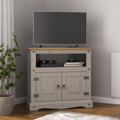 Corona Grey Corner TV Stand Cabinet Mexican Solid Pine