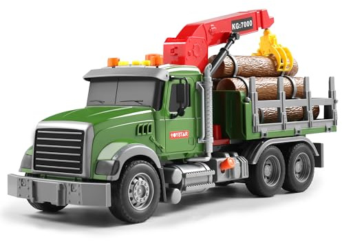 Dwi Dowellin Kids Toys for 3 4 5 6 7 Years Old Boys,15 Large Timber Truck with Loading Crane and 6 Trunks,Birthday Gifts for Boy Toddler Child