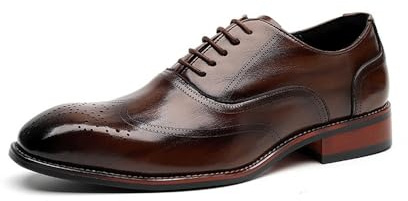Zapatos de vestir Brogue Oxford para hombre, estilo británico, estilo vintage, zapatos formales de cuero para negocios y bodas, Marrón, 42 EU