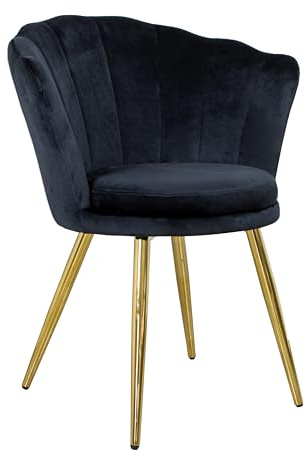 GARDENIA Fauteuil Relax pour Chambre Salon Cuisine Coquillage avec Pieds Or Athènes Noir
