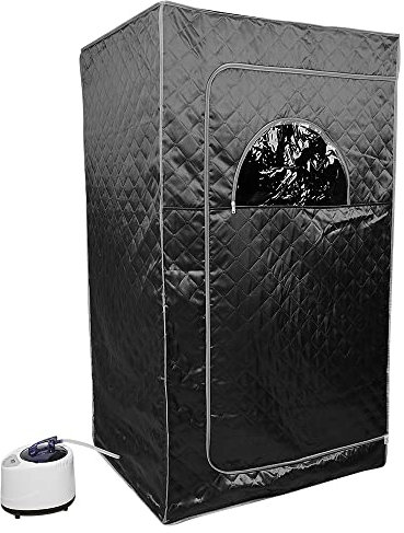 OHMG Bastu, bärbar ångbastu, 3 L hopfällbar bastu kabin 1 000 W, med fjärrkontroll och 1 rökinstrument, för bastu spa tält hemma, avgiftning (svart (100 x 80 x 170 cm)