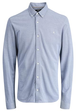 Jprblublake Pique Detaljer L/S Shirt, Chambray Blue, XL