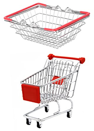 Toyvian Kids Shopping Basket and Shopping Cart Pretend Play Grocery Basket with Handle for Role Play Store Games Storage for Toys Books Puzzles and Blocks Preschool Toy