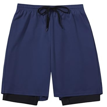 DANI CHINS Boys 2 in 1 Athletic Active Shorts Sports Running Quick Dry Breathable Compression Shorts(Navy,12)
