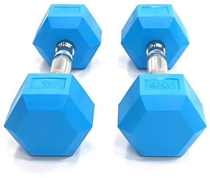 BILDER - Coppia Manubri Palestra Azzurri 4 Kg, Forma Esagonale e Impugnatura Antiscivolo, Set Pesi Palestra e per Allenamento a Casa per Tonificazione e Riscaldamento, Set Manubri Duraturi Salvaspazio