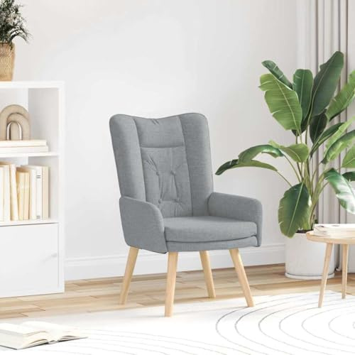 Ordellia Ljusgrå relaxfåtölj 63 x 67 x 94 cm, modern armstol av tyg och plywood med massiva träben, bekväm stoppning för vardagsrum, sovrum och kontor