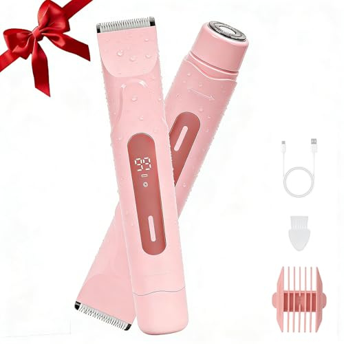 Wendict Afeitadora Mujer, Profesional Rasuradora Cortapelos Corporal para Mujer Recortadora, con Recargable USB, luz LED, IPX7 Recortadora Mujer zona Intima (Rosa)