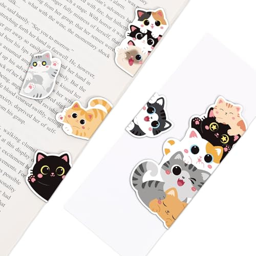 JSRQT 6-pack kattbokmärke, söta magnetiska bokmärken för bokälskare kvinnor, bokmärken svart katt presenter, magnetiskt bokmärke brevpapper, personlig magnet bokmärken markör klipp sidmarkörer