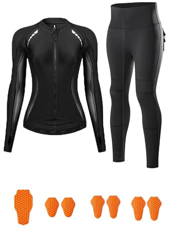 ARMAAN Set Protezioni Moto Donna – Maglia E Leggings In Mesh Elasticizzato Traspirante, Protezioni CE Rimovibili, Dettagli Riflettenti Per Motociclista Donna,A-EU M