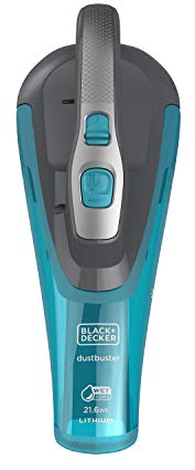 Black+Decker WDA320J-QW Akku Nass-Trocken-Sauger Dustbuster (10.8 V, 2.0Ah 2-in-1, beutellos, saugt Flüssigkeiten und Schmutzpartikel, abnehmbarer Schmutzfangbehälter, inkl. Wandhalterung), Schwarz, Türkis