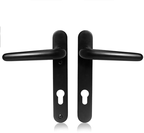 Uros Matt Black Door Handle (PZ 92mm, 122mm Screw Hole Distance, 209mm Overall) Aluminium Short Backplate, UPVC Front Door Handle