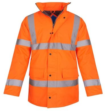 shelikes Hi Vis Viz Jackets High Visibility Parka Workwear Security Safety Fluorescent Hooded Padded Waterproof Work Wear Jacket Coat