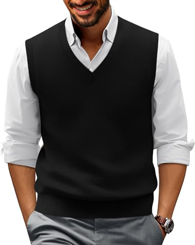 PJ PAUL JONES Mens Sweater Vest Casual Comfortable Knit V-Neck Soft (2XL, Black)