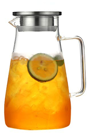 Tekanna i glas, tekanna, glaskaraff 1,2 liter/1,8 liter (full kapacitet), glaskanna av borosilikatglas, vattenkanna med lock i rostfritt stål, karaff, glaskanna