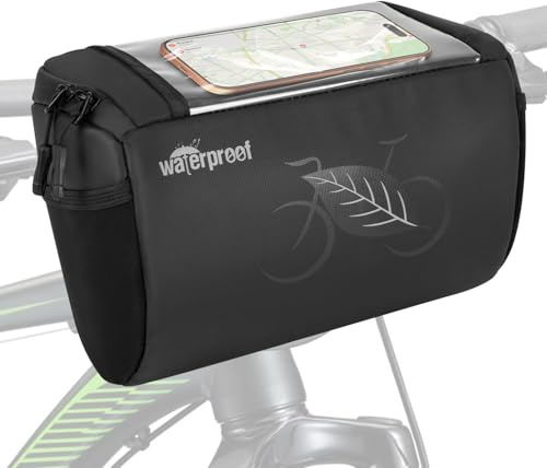 WOTOW Bike Waterproof Handlebar Bag, Bicycle Front Basket Pack with Touch Screen Phone Holder, Reflective Storage Pouch 3L for Men Women Kids Outdoor Road MTB Cycling
