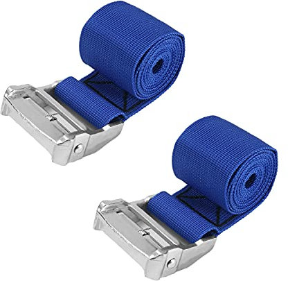 MroMax Lot de 2 sangles d'arrimage avec boucle de verrouillage à came Bleu 1,5 m x 5 cm Charge de travail 51 kg