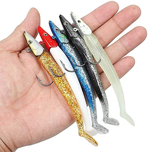ANCLLO mjuka fiskebete med blyhuvkrokar, rabarber vaniljsås havsfiske lockar med låda (5-pack)
