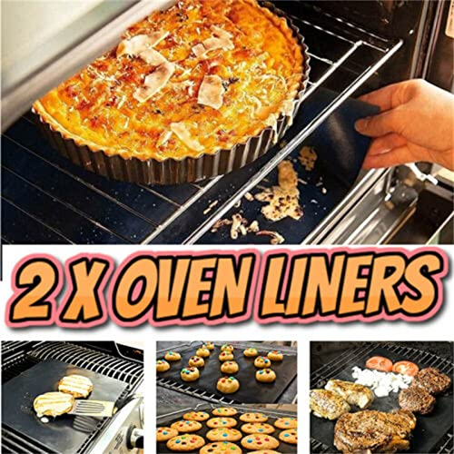 Oven Liners for Bottom of Oven (2 Pack),40cm x 33cm Universal Non-Stick Liner for Fan Assisted Ovens,Mats for Bottom Gas Grill Reusable,Kitchen Essentials, Protect Bottom of Oven