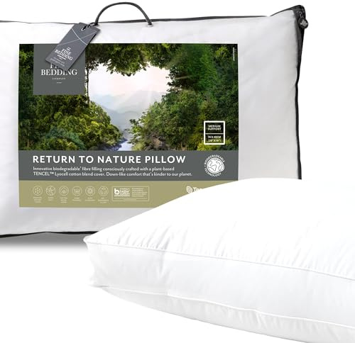 The Fine Bedding Company Return To Nature Pillow – Medium Pillow with Hypoallergenic Biodegradable Filling and Cotton Cover, Sustainable Luxury Comfort – Single (1 Pack)
