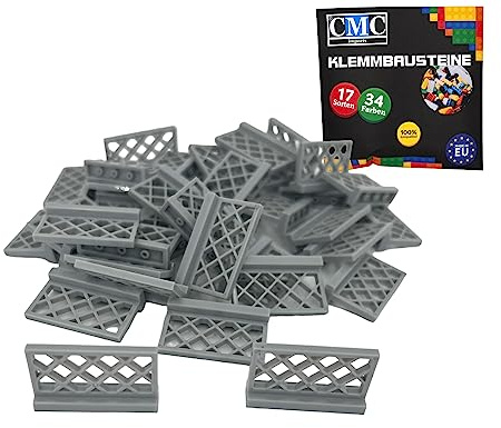 CMC imports 20 x Zaun Klemmbausteine vers. Farben zur Auswahl Bausteine 1x4x2 Noppen Zaunelemente Kompatibel Einzelteile (411 - Hell Grau)