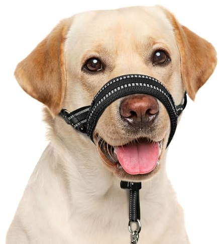 BARKLESS Soft Dog Head Collar, Patented Padded No Pull Head Halter, Training Nose Leash with Safety Link for Medium Large Dogs, Adjustable Muzzle Leash, Easy Control for Walking(Black, L)
