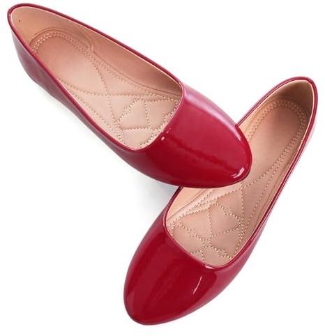SAILING LU Ballet Flats for Women Round Toe Dressy Shoes Red Size 9