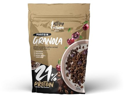 1 Attimo in Forma | Granola Proteica 21% Senza Zuccheri Aggiunti 300 grammi - Ricca di Fibre Croccante Colazione Nutriente (8 Confezioni, Brownie e Ciliegia)
