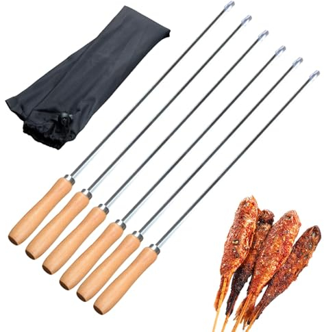 Spiedini in metallo per grigliare,Spiedini per barbecue per grigliare,Bastoncini per barbecue Spiedini di Shish Kebab | Spiedini per barbecue in acciaio inossidabile, 6 pezzi Spiedini per