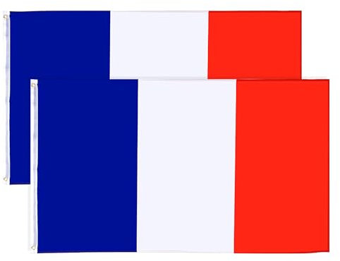 SULOLI 2pcs Drapeau France-150x90 cm Drapeau de la France avec 2 Oeillets Métalliques Bannière Français Tricolore pour Fête Nationale