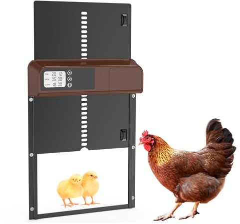 Richday Automatische Hühnerklappe Solar,LCD-Bildschirm wasserdichtem, Solarbetrieben hühnerklappe automatisch mit Lichtsensor, TUYA APP Fernsteuerung,Intelligenter Einklemmschutz Hühnerklappe