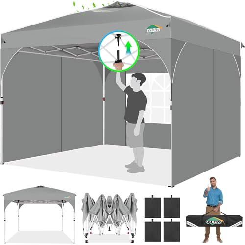 COBIZI Pavillon 3x3m Wasserdicht Stabil Winterfest Faltpavillon Partyzelt Gartenpavillon, 3 Seitenteilen, Pop Up Pavillon Faltbar für Camping, Festival, Gärten, Strände,Geschäft mit 4 Sandsäcke,Grau