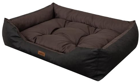 Sales Core Hundebett Hundesofa - M: 84 x 65 x 22 cm - Braun + Schwarz, Hundekissen mit erhöhte Ränder für kleine, mittelgroße und große Hunde Hundekörbchen Kuscheliges Hundedecke Hundeliege