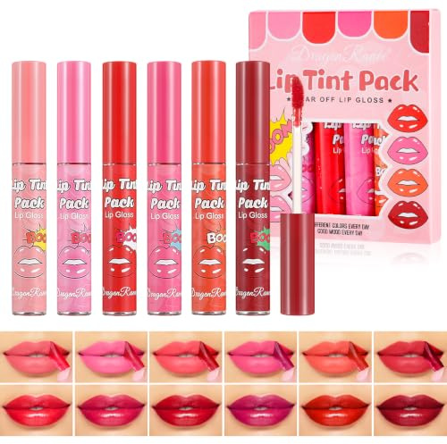Prreal 6 färger Peel Off Lip Stain Set, Waterproof Tattoo Peel Off Lip Tint, Non-sticky Lip Liner Stain Long Lain, Matt Finish Lip Gloss Makeup Set