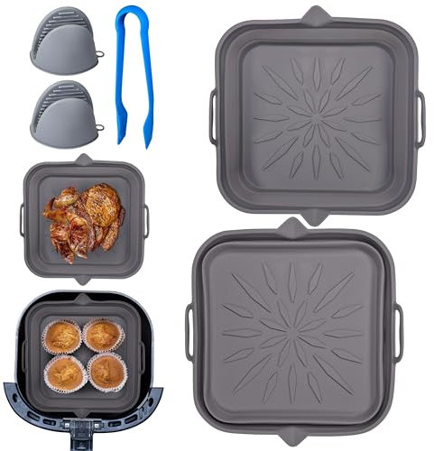 Teglia per Friggitrice ad Aria Quadrata 20x20 cm | Teglia Friggitrice ad Aria in Silicone Antiaderente Pieghevole | Accessori Friggitrice ad Aria | BPA Free Resistente al Calore in Forno e Microonde