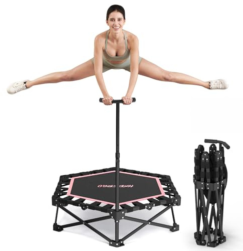 HXD-ERGO 42 Foldable Mini Rebounder Trampoline, Home Fitness Trampoline for Adults, Indoor Exercise Jumper, No Installation Required and Portable, Black-Blue