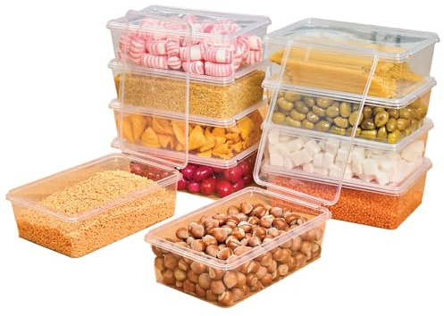 StoriGo 10 Pack 1L Airtight Food Storage Containers with Integrated Lids – BPA-Free Stackable Kitchen Storage Organisation for Pantry Cupboard & Larder Flour Sugar Rice Cereal & Dry Food