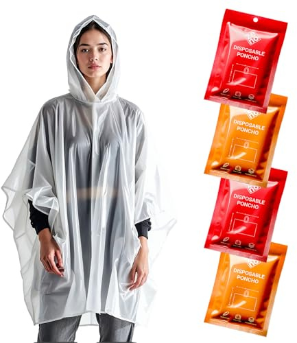 ZENO Poncho Pluie Imperméable Jetable - Cape de Pluie Femme Homme - Poncho Transparent avec Capuche - Imperméable pour Festival Vélo Randonée - Pack de 4 - Édition Sunflare