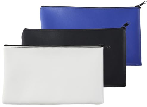 Bolsa para Billetes, 3 Piezas, Bolsas de Documentos con Cremallera, Impermeable Bolsa de Archivo Reutilizables, para Dinero Facturas, Documentos, Cosméticos, Efectivo, (negro/azul/blanco)