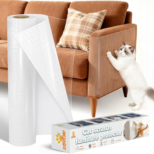 Protector Sofa Gatos Arañazo 43cm x 500cm: ZQVCNF Antiarañazos Gatos Sofa Transparent Ultra Resistente, Sin Residuos & Facil de Instalar - Protege Puertas Arañazos Perro, para Sofa, Puerta y Pared